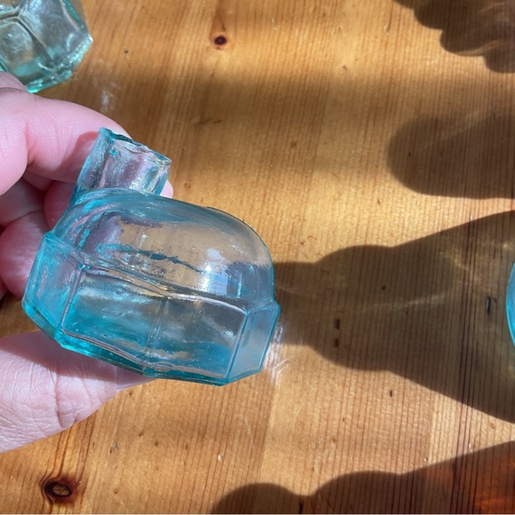 ANTIQUE TEAL GLASS INK BOTTLES VICTORIAN ICE BLUE LOT OF 3 VINTAGE SCARCE! - Picture 12 of 15
